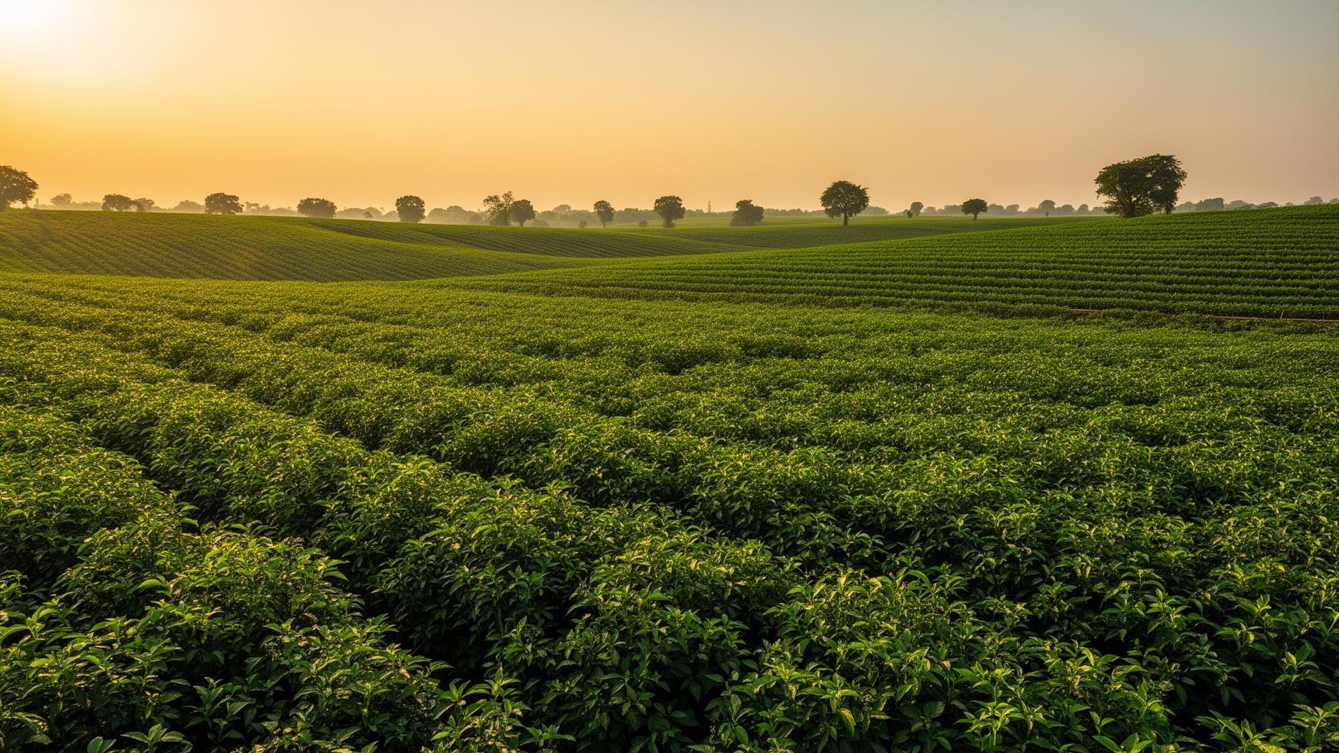 Indian agricultural fields at golden hour